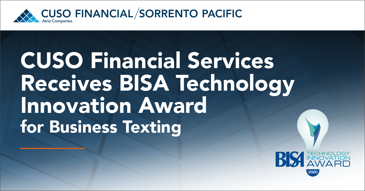 CUSO Financial Services Receives BISA Technology Innovation Award for Business Texting Capabilities